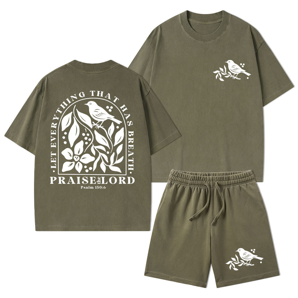 Let Everything That Has Breath Christian Washed T-Shirt & Shorts