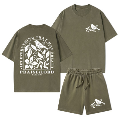 Let Everything That Has Breath Christian Washed T-Shirt & Shorts