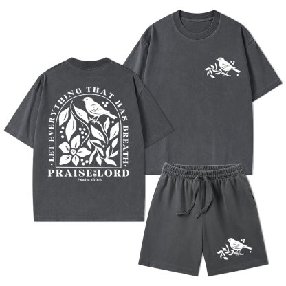 Let Everything That Has Breath Christian Washed T-Shirt & Shorts