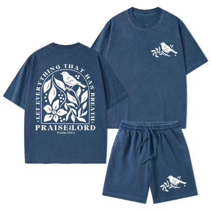 Let Everything That Has Breath Christian Washed T-Shirt & Shorts
