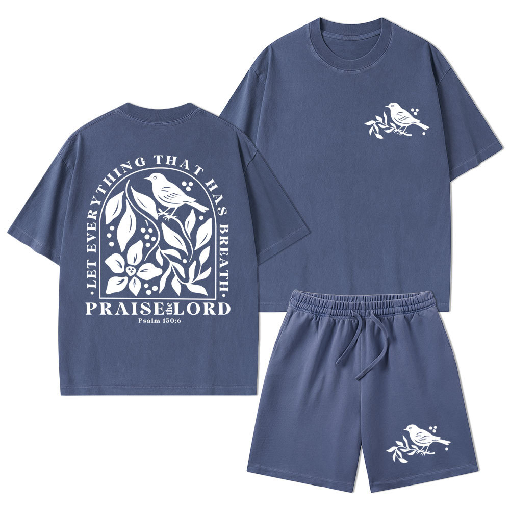 Let Everything That Has Breath Christian Washed T-Shirt & Shorts