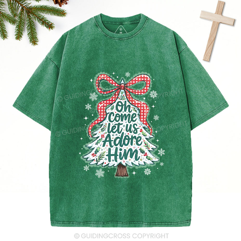Let Us Adore Him Christian Washed T-Shirt