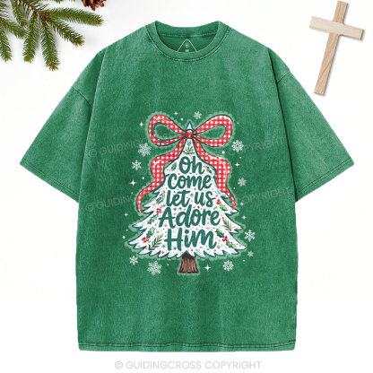 Let Us Adore Him Christian Washed T-Shirt