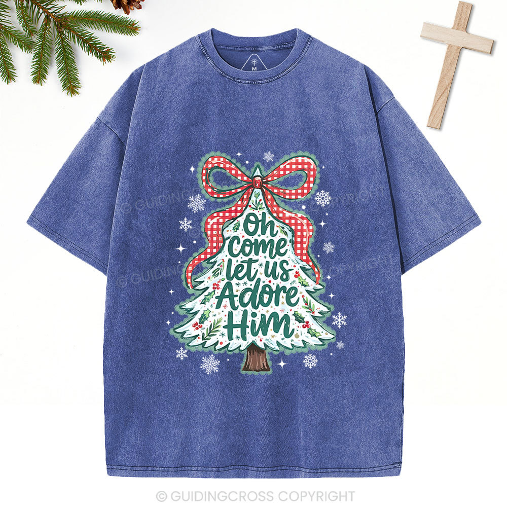 Let Us Adore Him Christian Washed T-Shirt