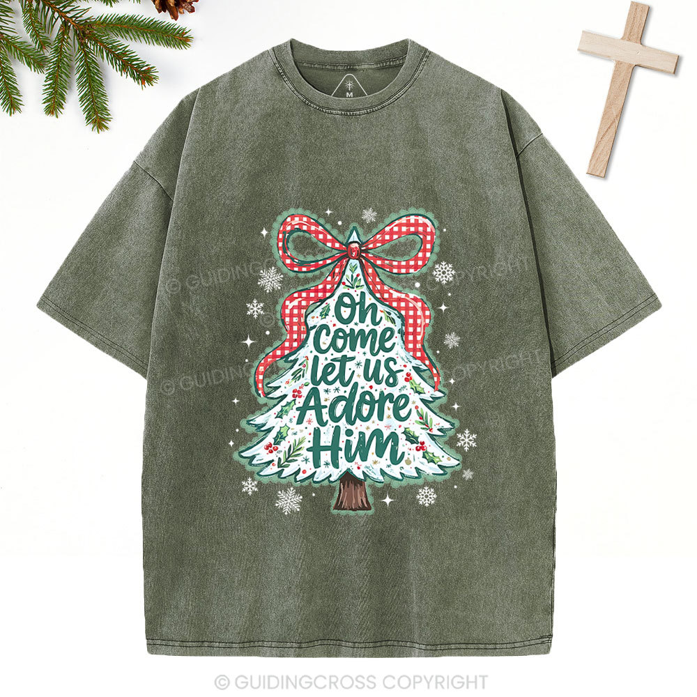 Let Us Adore Him Christian Washed T-Shirt
