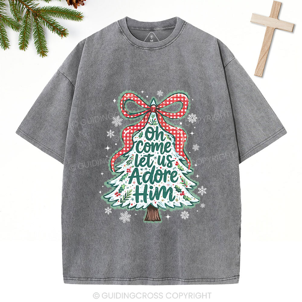 Let Us Adore Him Christian Washed T-Shirt