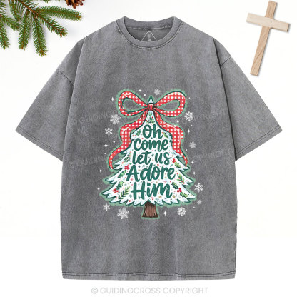Let Us Adore Him Christian Washed T-Shirt