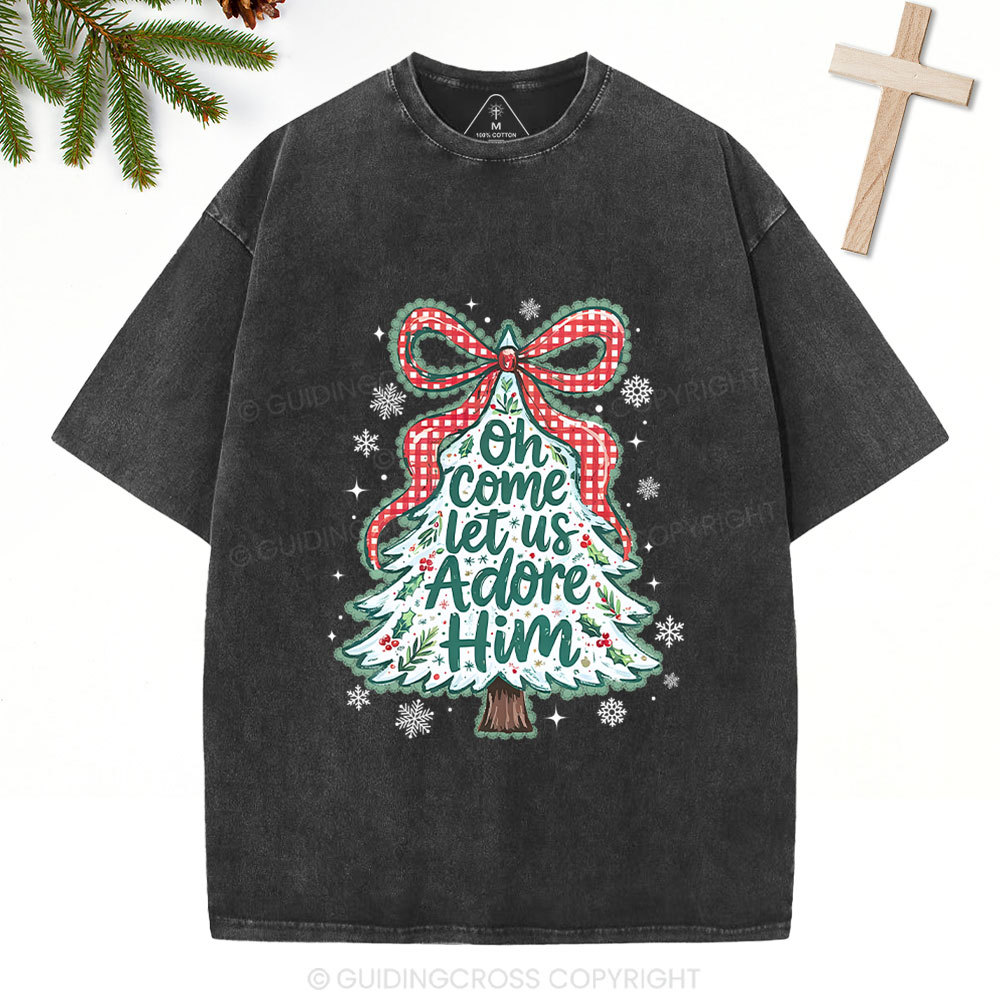 Let Us Adore Him Christian Washed T-Shirt