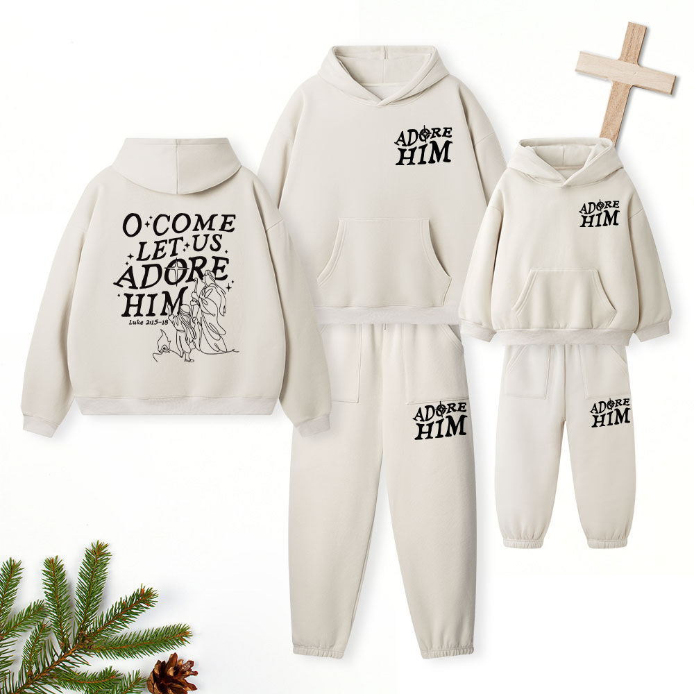 Let Us Adore Him Christian Premium Matching Fleece Hoodie Set