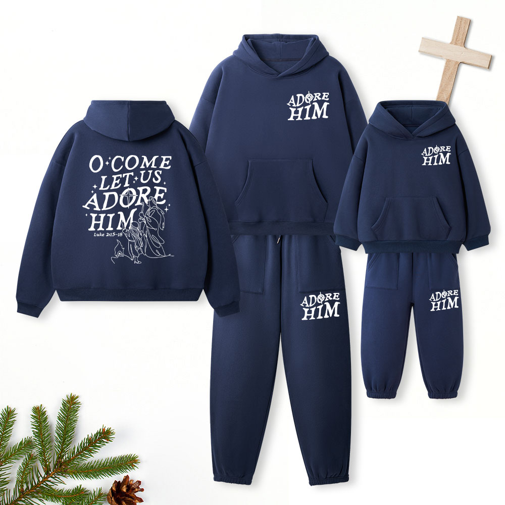 Let Us Adore Him Christian Premium Matching Fleece Hoodie Set