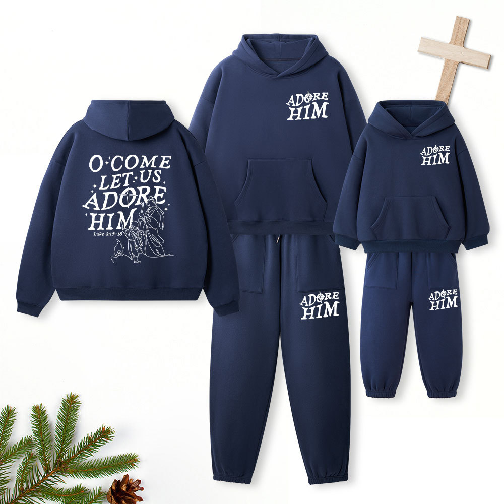 Let Us Adore Him Christian Premium Matching Fleece Hoodie Set