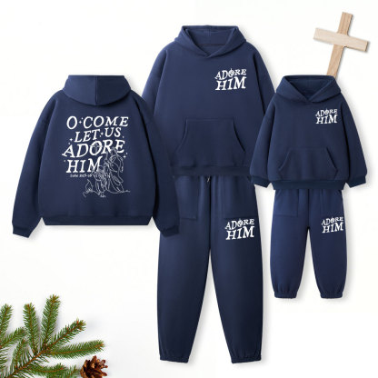 Let Us Adore Him Christian Premium Matching Fleece Hoodie Set