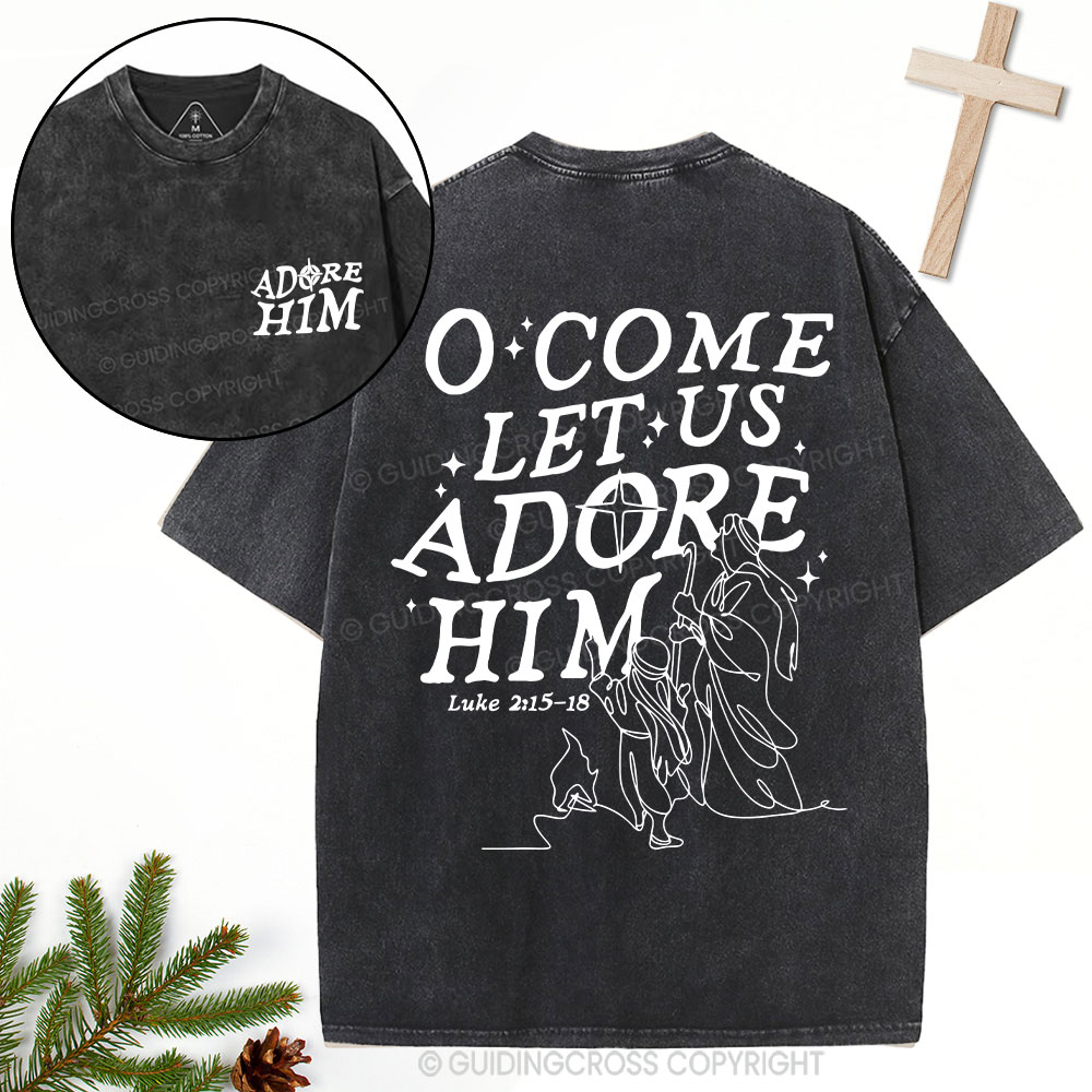 Let Us Adore Him Christian Washed T-Shirt