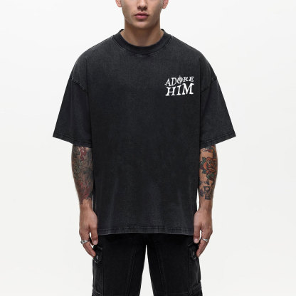 Let Us Adore Him Christian Washed T-Shirt