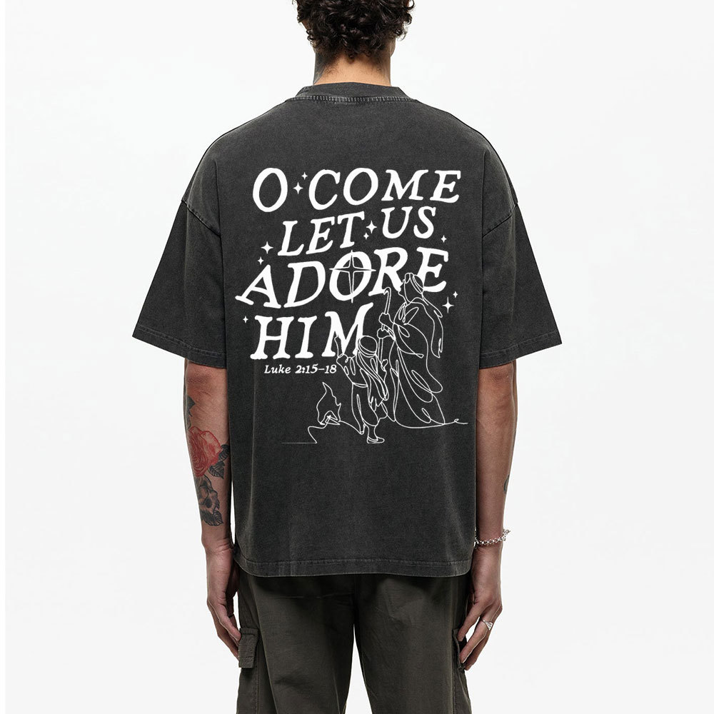 Let Us Adore Him Christian Washed T-Shirt