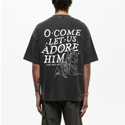 Let Us Adore Him Christian Washed T-Shirt