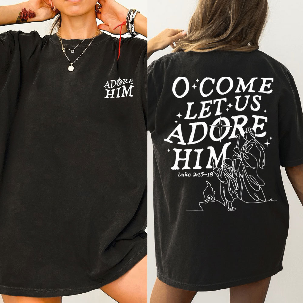 Let Us Adore Him Christian Washed T-Shirt