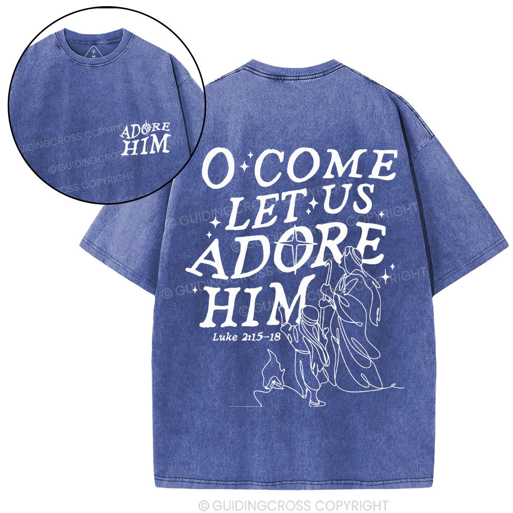 Let Us Adore Him Christian Washed T-Shirt
