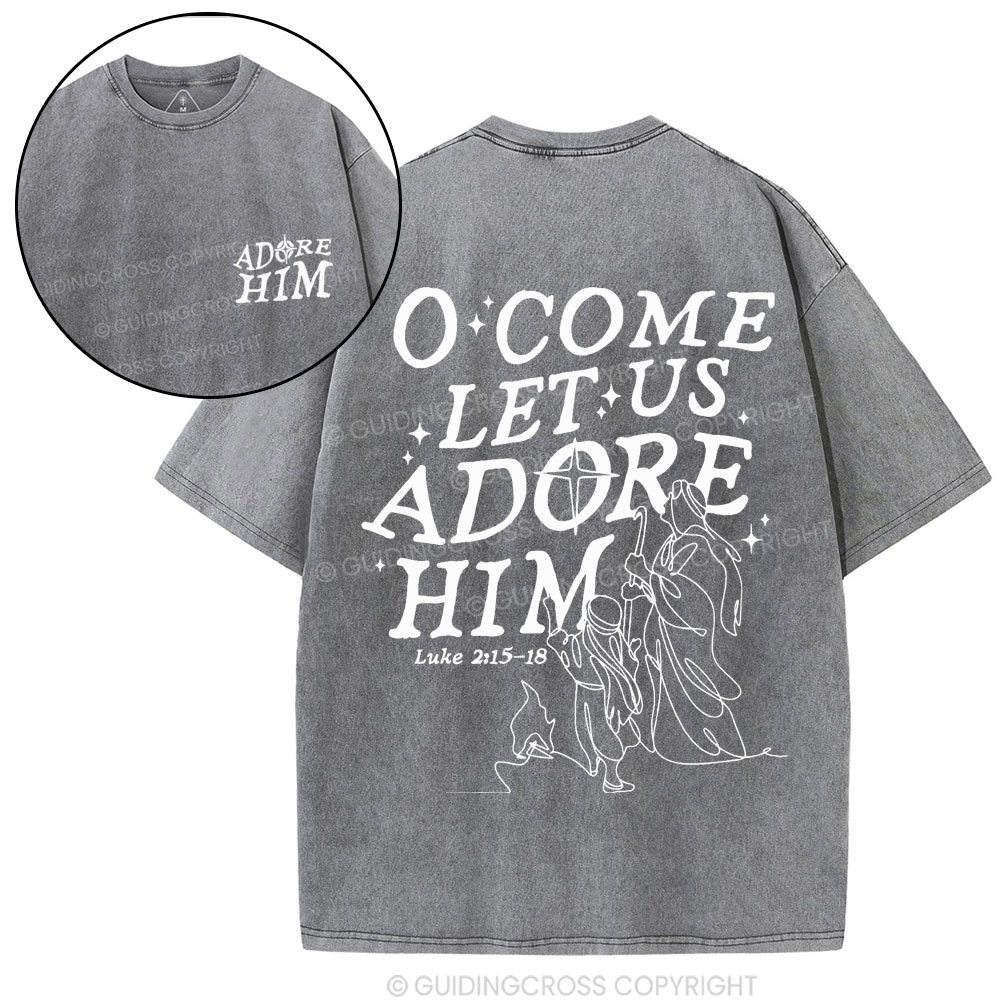 Let Us Adore Him Christian Washed T-Shirt