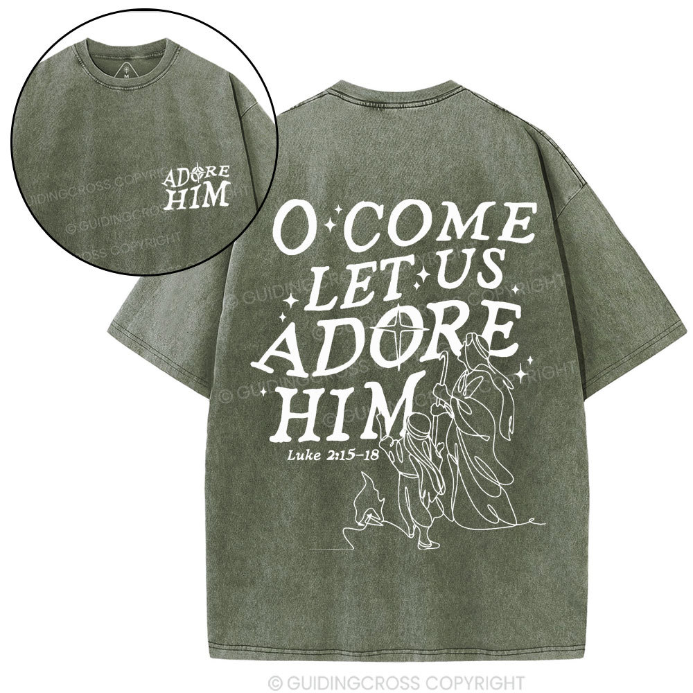Let Us Adore Him Christian Washed T-Shirt
