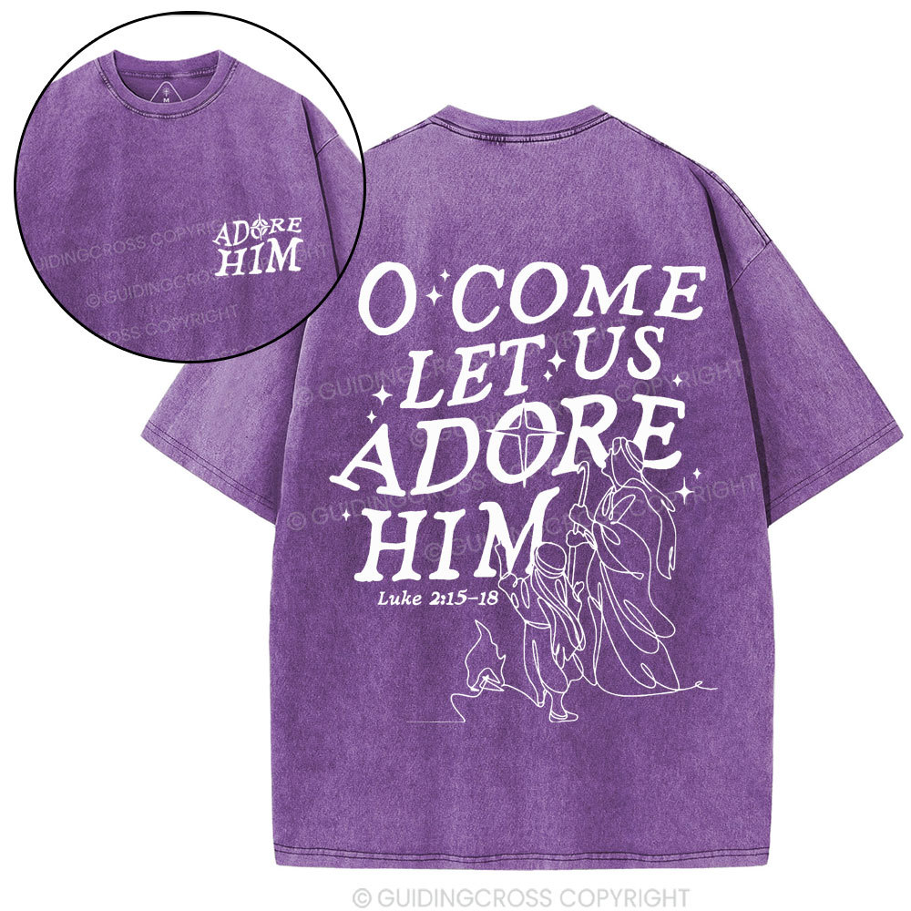 Let Us Adore Him Christian Washed T-Shirt