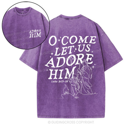 Let Us Adore Him Christian Washed T-Shirt