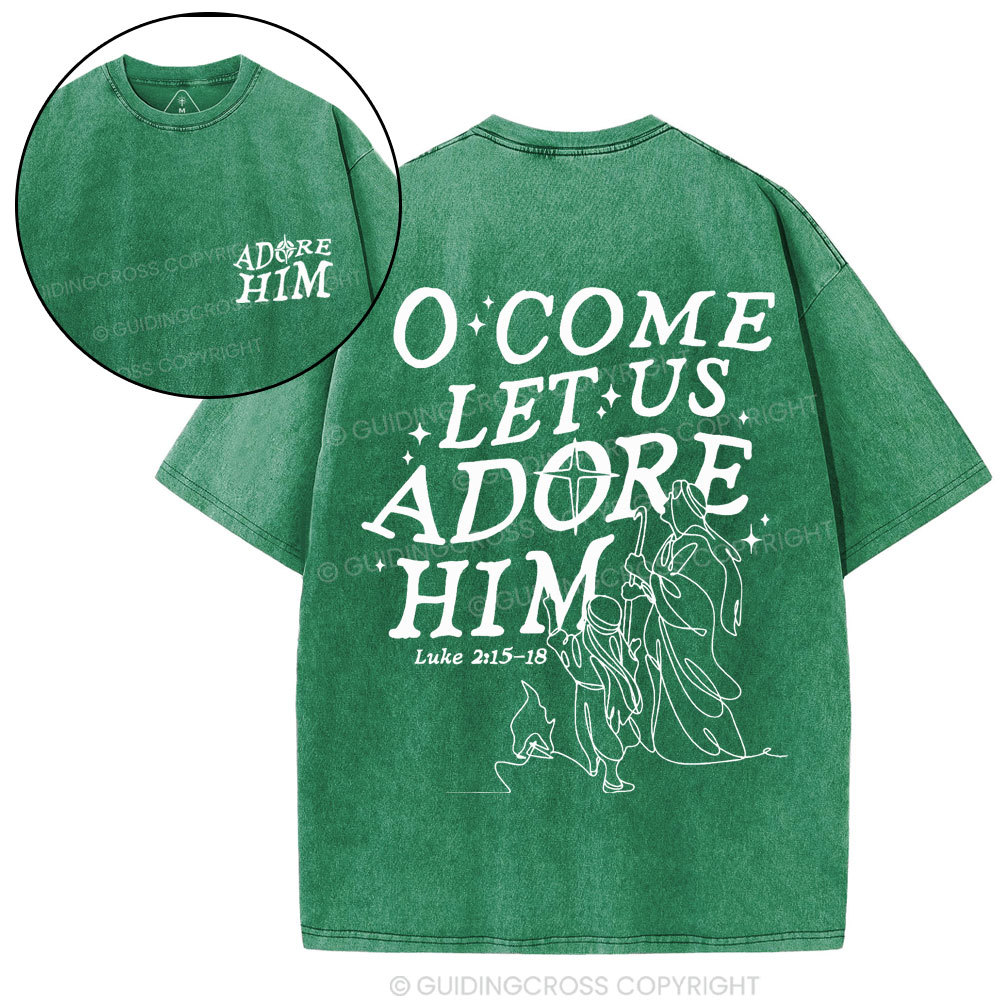Let Us Adore Him Christian Washed T-Shirt