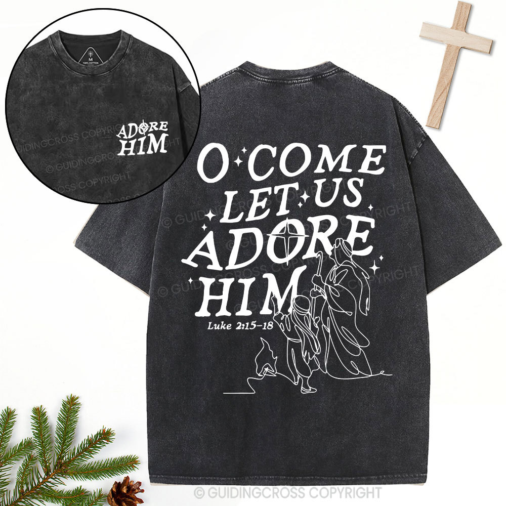 Let Us Adore Him Christian Washed T-Shirt