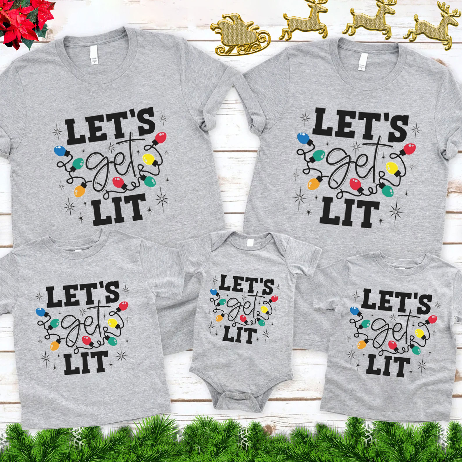 Let Us Get Lit Christian Christmas Family Matching Shirts