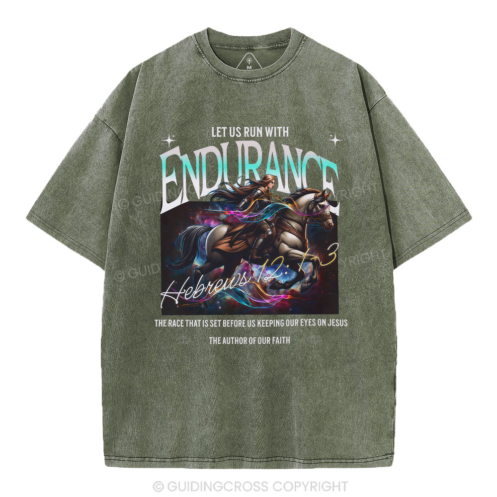 Let Us Run With Endurance Christian Washed T-Shirt