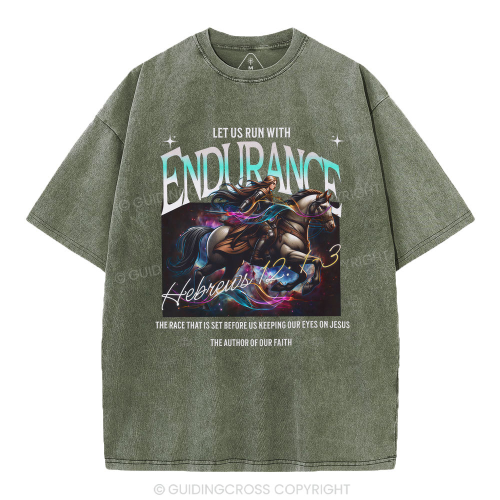 Let Us Run With Endurance Christian Washed T-Shirt