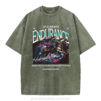 Let Us Run With Endurance Christian Washed T-Shirt