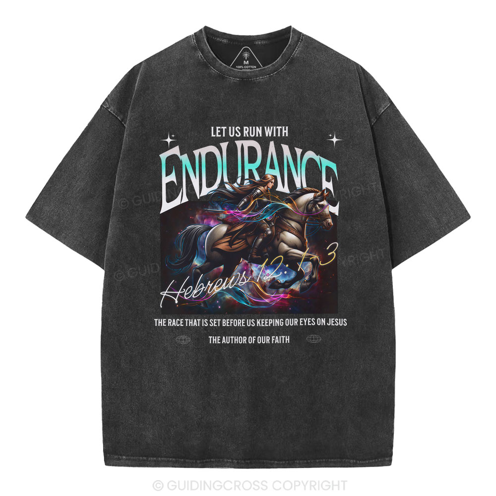 Let Us Run With Endurance Christian Washed T-Shirt