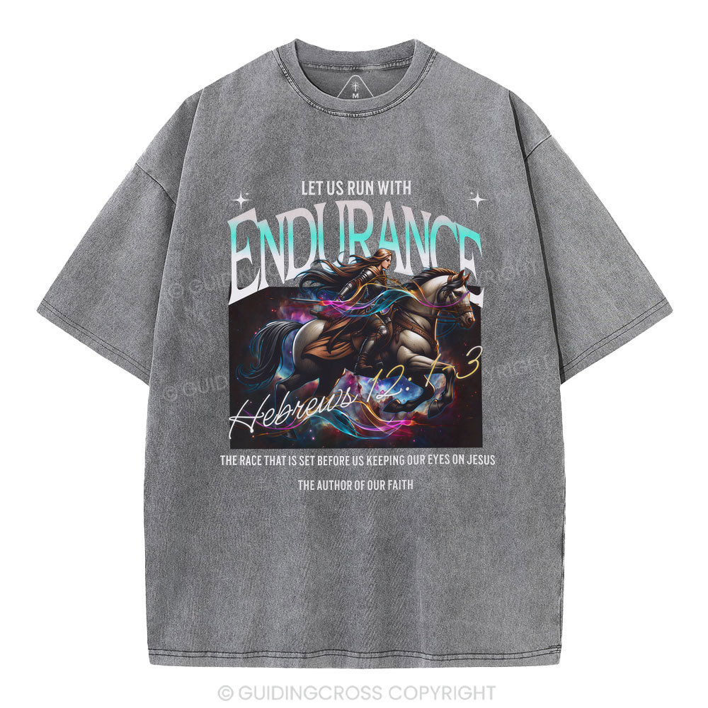 Let Us Run With Endurance Christian Washed T-Shirt