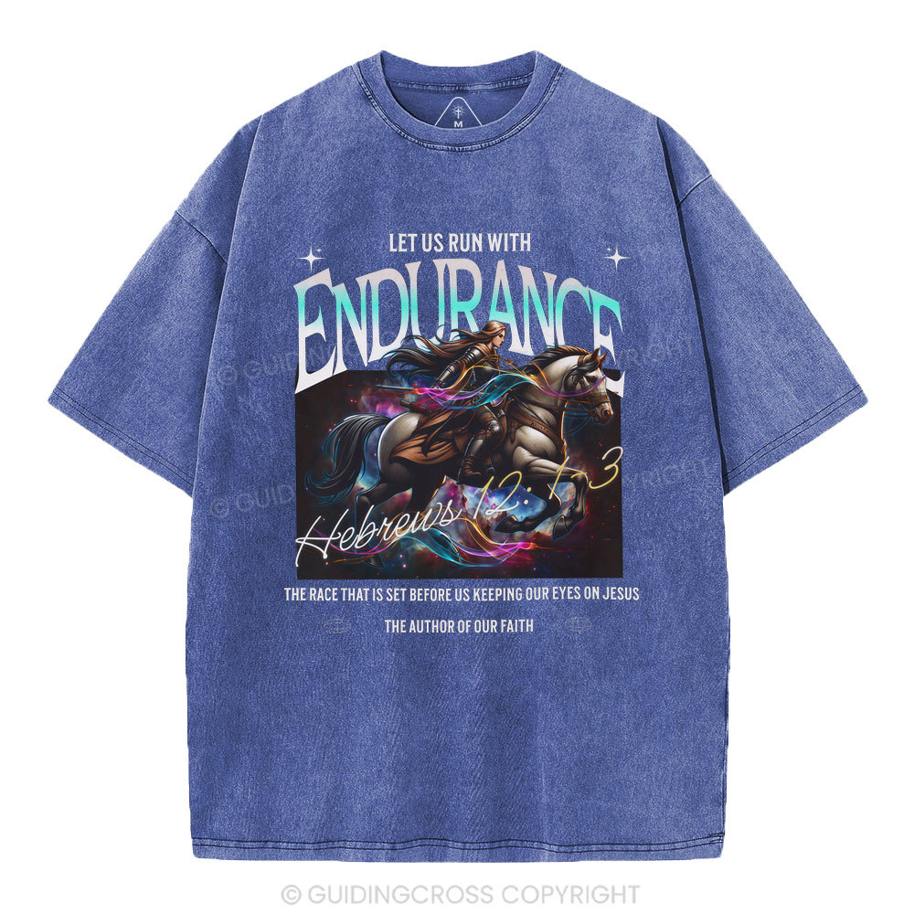 Let Us Run With Endurance Christian Washed T-Shirt