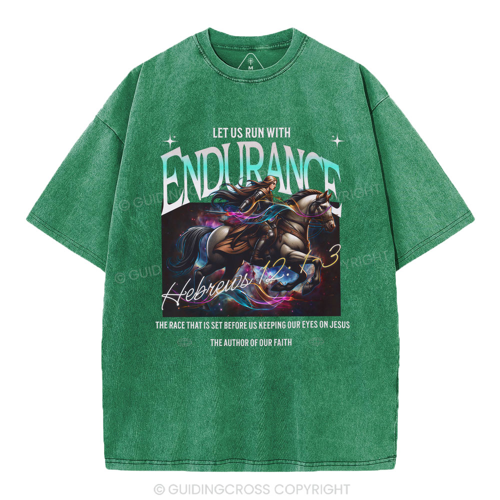 Let Us Run With Endurance Christian Washed T-Shirt