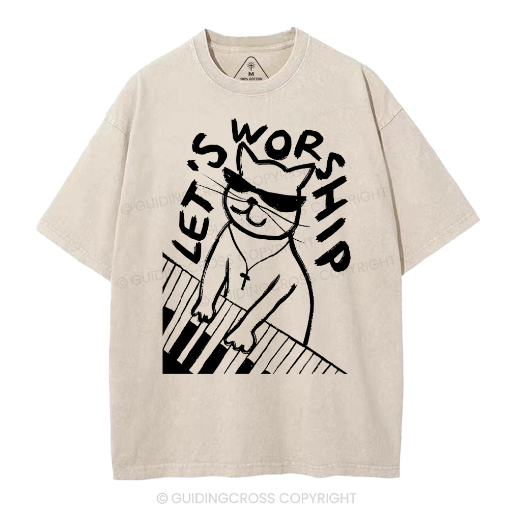 Let's Worship  Christian Washed T-Shirt