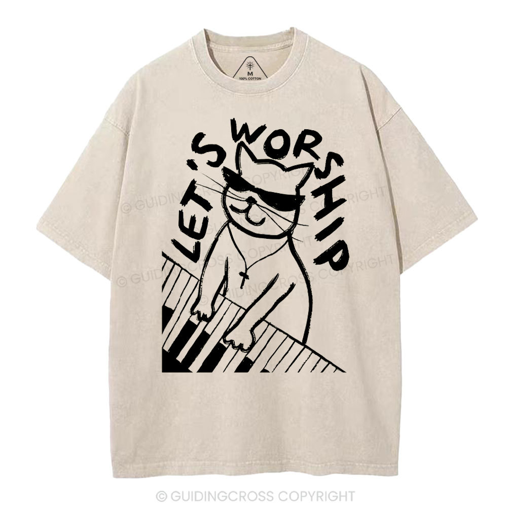 Let's Worship  Christian Washed T-Shirt