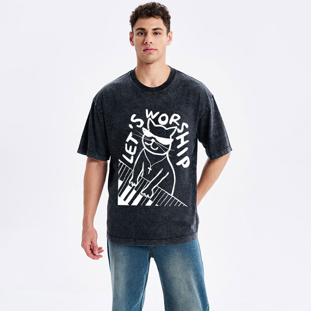 Let's Worship  Christian Washed T-Shirt