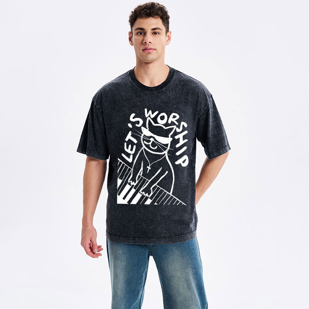 Let's Worship  Christian Washed T-Shirt