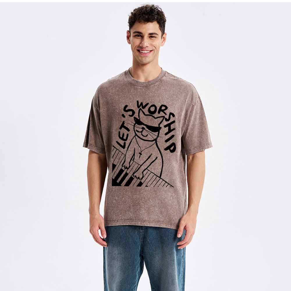 Let's Worship  Christian Washed T-Shirt