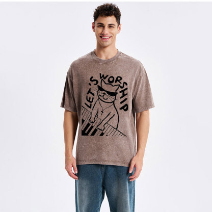 Let's Worship  Christian Washed T-Shirt