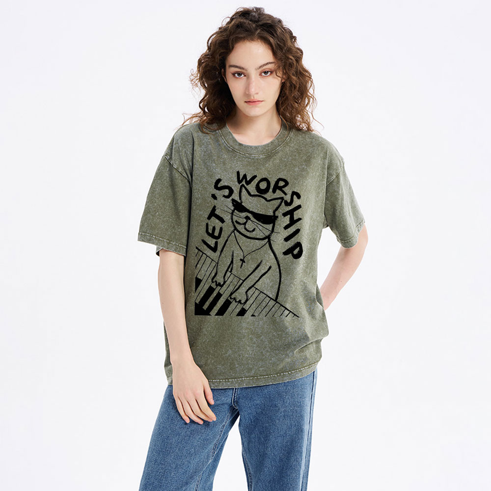 Let's Worship  Christian Washed T-Shirt