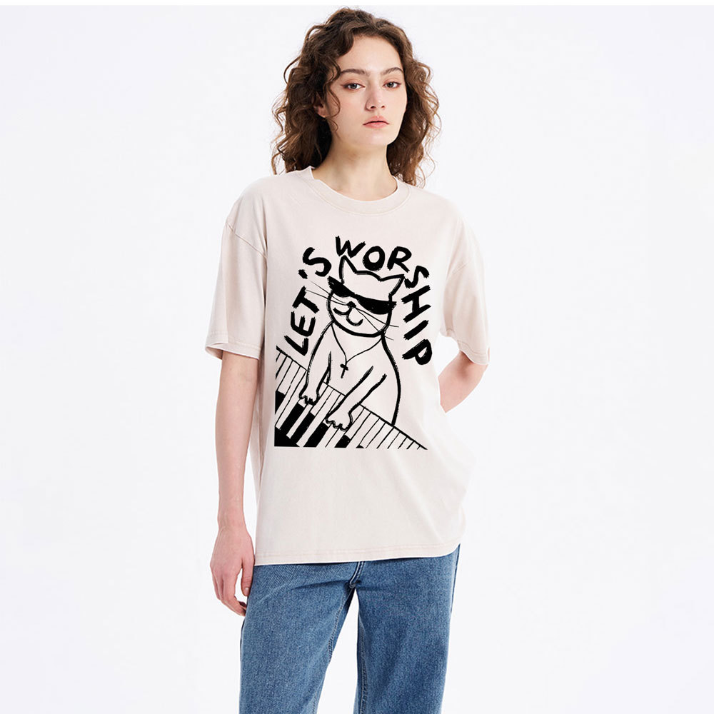 Let's Worship  Christian Washed T-Shirt