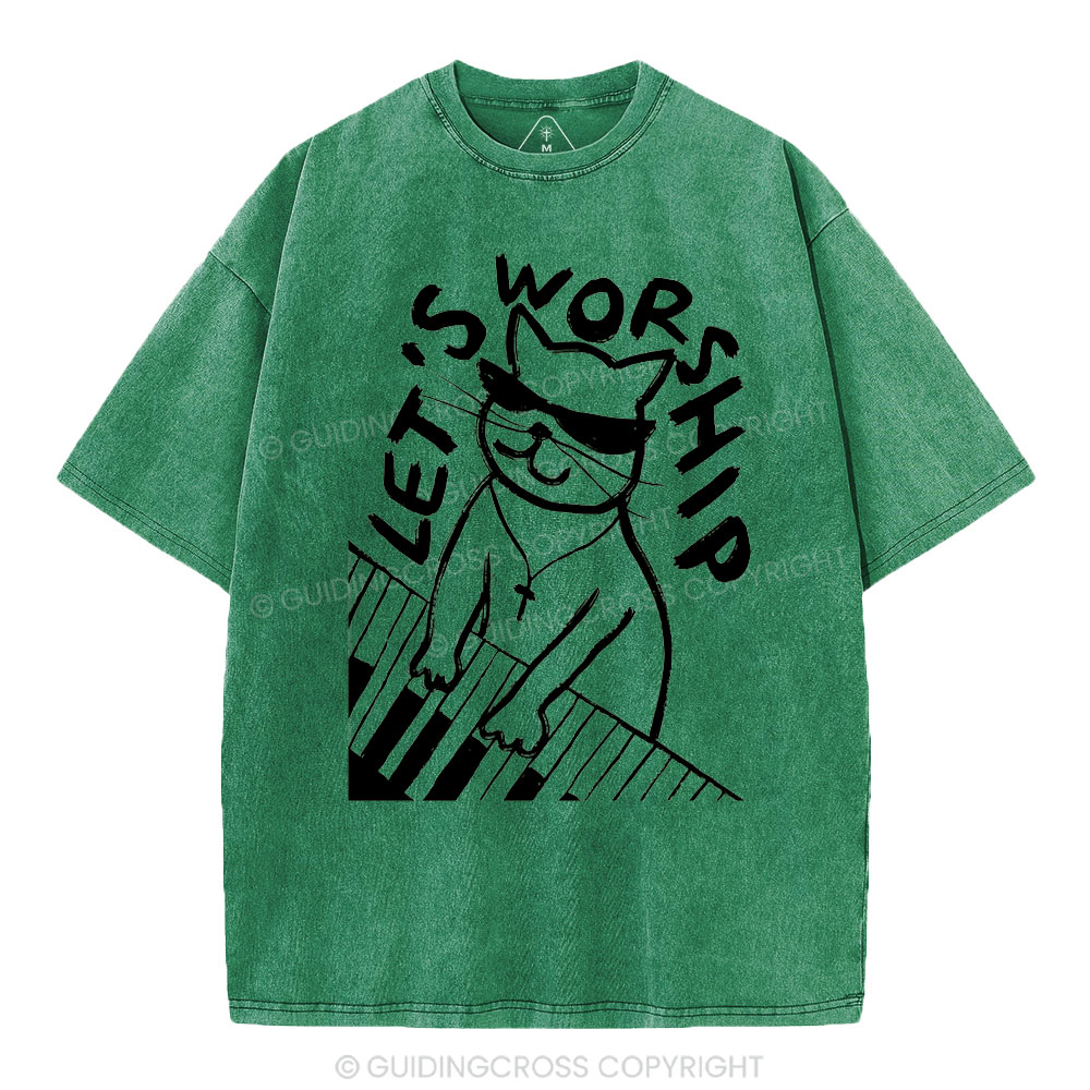 Let's Worship  Christian Washed T-Shirt