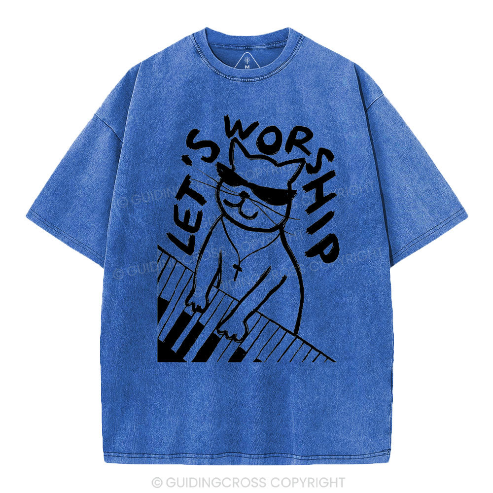 Let's Worship  Christian Washed T-Shirt