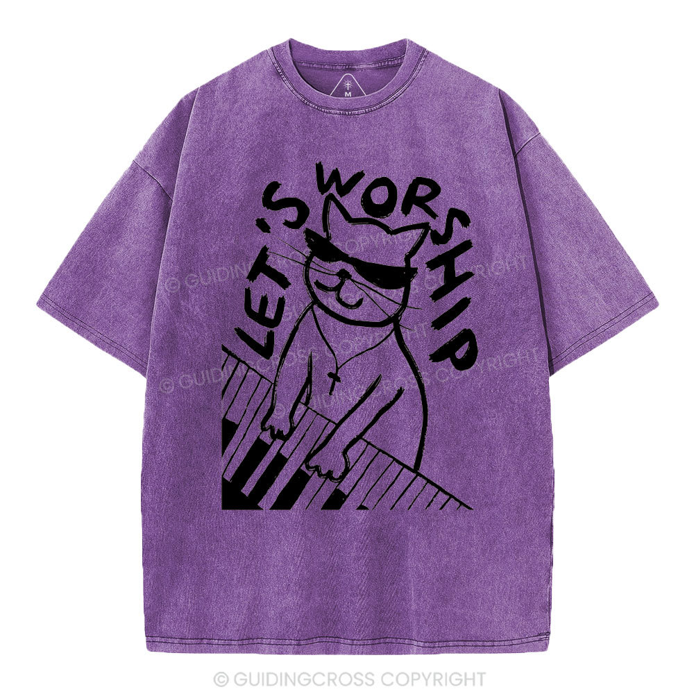 Let's Worship  Christian Washed T-Shirt