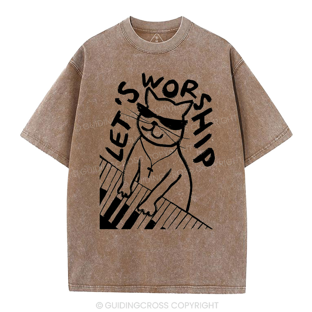 Let's Worship  Christian Washed T-Shirt