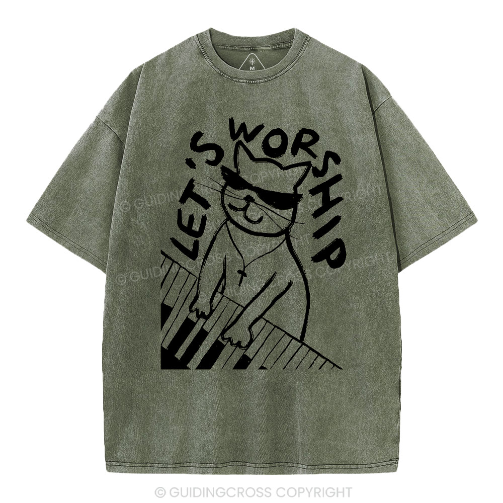 Let's Worship  Christian Washed T-Shirt