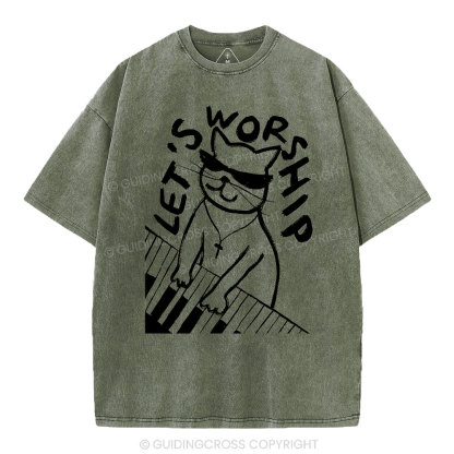 Let's Worship  Christian Washed T-Shirt